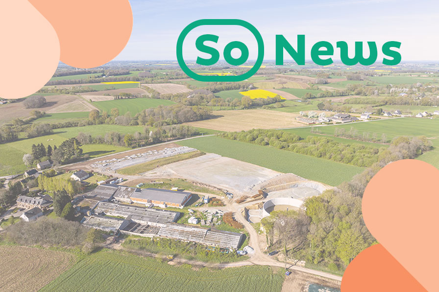 Logo soNews et chantier canalisations en polyéthylène à Loudéac pour le projet Plumieux Biométhane (photo : Julien Gazeau) 